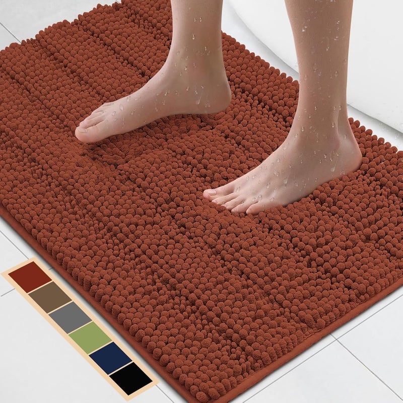 Bcoimo 30"×20" Chenille Bath Mat – Non-Slip with Backing Bath Rug Ultra-Absorbent and Machine Washable Bathroom Mat Quick-Dry Design. Ideal for Bathroom and Tub Areas - Image 1